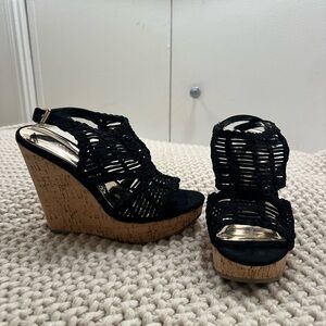 Carlos by Carlos Santana Black Wedge Sandals